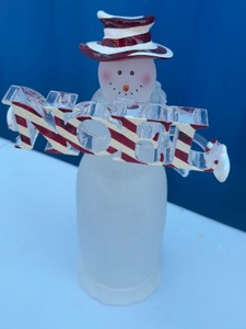 Hand Blown Frosted Glass Snowman Holding NOEL Sign Christmas Holiday Figurine Decor