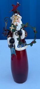 Santa Claus Tabletop Ornament Holder with Red Glass Base