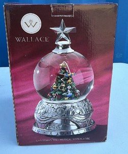 Wallace Silver-Plated Christmas Tree Musical Water Globe  Original Box