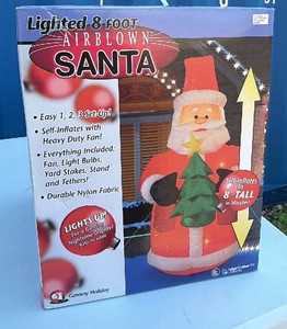 Vintage Gemmy 8-Foot Lighted Airblown Santa Inflatable  Original Box