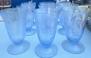 Vintage Light-Blue Swirl Footed Tumblers  Set of 9