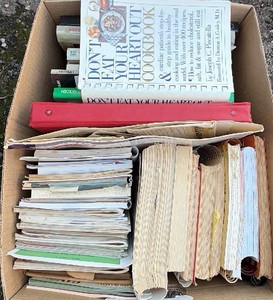 Box of cooking booksrecipes