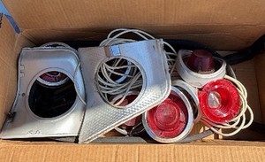 Vintage Automotive Trailer Tail Light Lot  Red Lens Lights, Chrome Housings & Wiring