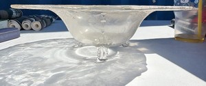 Vintage Etched Glass Three-Footed Serving Bowl  Floral Scalloped Design