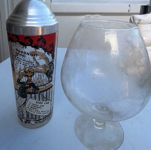Vintage Cocktail Recipe Shaker & Oversized Brandy Snifter Barware Lot