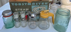 mixed vintage kitchen glassware