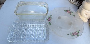 Vintage Glass trays and bread dish and plate