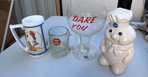 Vintage Advertising Drinkware & Pillsbury Doughboy Kitchen Dcor Lot
