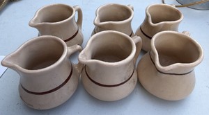 Vintage Wellsville China Co. Restaurant Ware Creamer Pitchers  Set of 6, Brown Stripe