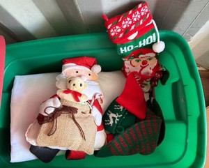 Large Vintage Christmas Dcor Lot  Plush Santa, Knit Stockings, Spiral Garland & Holiday Decorations
