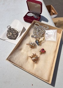 Vintage Jewelry & Timepiece Collection - Ornate Pocket Watch, Brooches, Necklace & More