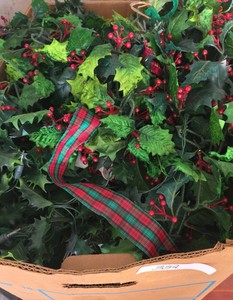 Large Box of Artificial Christmas Holly, Berry Garland & Greenery