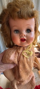 Vintage 1940s50s Sleep-Eye Girl Doll in Red Dress  CompositionHard Plastic