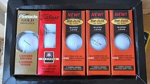 Top Flight XL 3000 golf balls, Titleist golf balls Pinnacle Gold golf balls