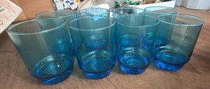 Set of 8 Vintage Blue Glass Tumblers