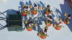 Vintage Mr. Christmas Musical Marching Band Animated Bell-Ringing Snowmen