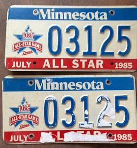 Vintage 1985 Minnesota All-Star Game License Plate