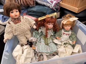 Three Porcelain Dolls - One with Swing