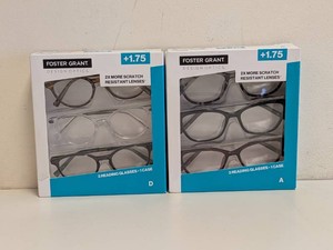 (2) NEW FOSTER GRANT 1.75 READING GLASSES 3PK