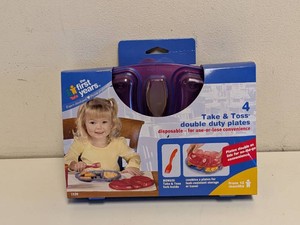 NEW THE FIRST YEARS TAKE & TOSS DOUBLE DUTY PLATES 4PK REDPURPLE