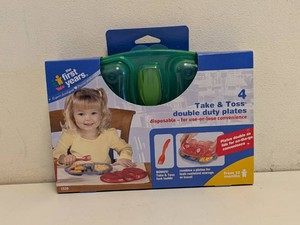 NEW THE FIRST YEARS TAKE & TOSS DOUBLE DUTY PLATES 4PK GREENBLUE