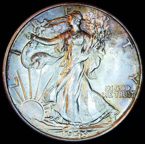 Uncirculated 1943-P Walking Liberty Half Dollar, Full Luster, Subtle Toning, Original Mint Roll