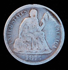 1875-CC Seated Liberty Dime, Mintmark In Wreath, Poss Strike Error, G