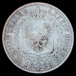 1823-A Prussia Silver 16 Thaler Friedrich Wilhelm III Berlin Eagle, VF