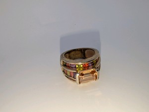 18k Rolled Gold Plated Multi-Colored Gemstone Womens Ring, Size 6.5