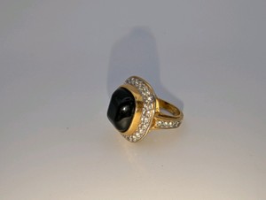 10k Gold Electroplated cushion-cut black onyx cabochon womens ring, size 6
