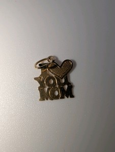 Vintage 14K yellow gold I Love You Mom pendant, tiny