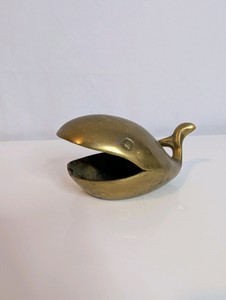 Mid-century modern brass whale ashtray