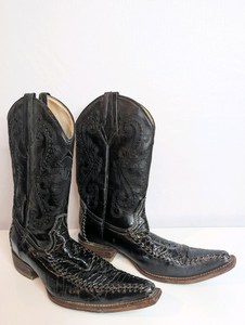 Potrero Caiman Black Cowboy Boots, Mens Size 7.5