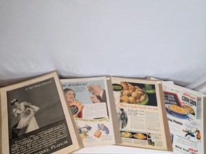 Collection of vintage early 1900s paper advertisementsKellogs,Ritz,Diamond Walnuts,Gold Medal Flour