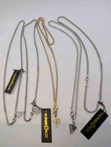 Collection of (5) King Ice necklaces, Nickelodeon pizza slice pendants, Gold PlatedSilver Plated