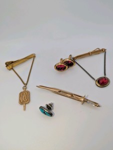 High End Vintage Tie Bar and Cufflink Collection Correct Gold Plated, Balfour 12K Gold Filled, Swank Mother of Pearl, Navajo sterling silver and turquoise