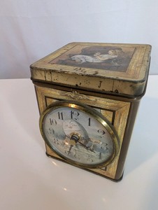 1970s Alice in Wonderland themed tin clock keepsake box, Roger Lascelles Clocks of London