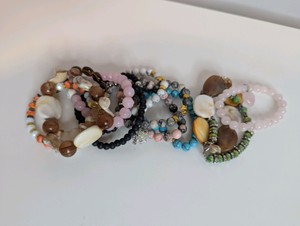 Natural Stone and bead stretchy bracelet lot