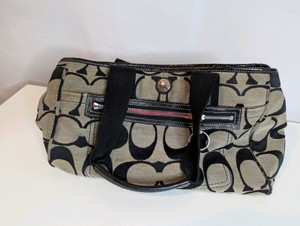 Coach black and taupe signature pattern satchel purse