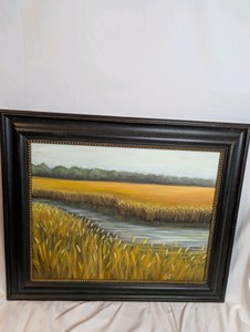 3 Long Prairie grass oil painting, beautiful wood frame