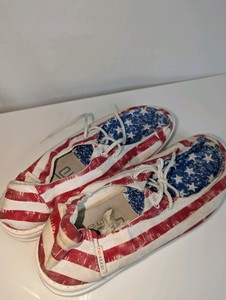 Hey Dude Wendy Patriotic Star Spangled slip-on shoes, size 10