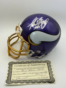 Adrian Peterson Autographed Football Mini Helmet Minnesota Vikings Legend Authenticated Autograph, Comes With COA Certificate