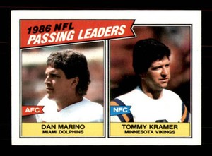 1986 Topps NFL Passing Leaders Dan Marino and Tommy Kramer