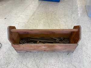Large Vintage Wood Toolbox & Contents