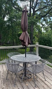 BY - Metal Patio Table, 4 Chairs & Umbrella Set