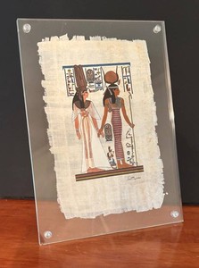 BR1 - Goddess Isis and Queen Nefertari Papyrus Print in Lucite Frame
