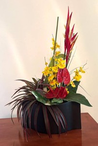 BR1 - Faux Floral Arrangement in Black Planter