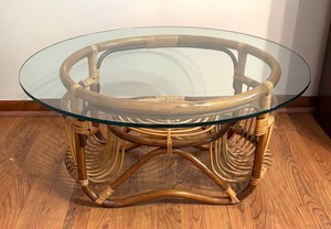 BR3 - Vintage Franco Albini Style Bentwood Rattan Coffee Table Glass Top