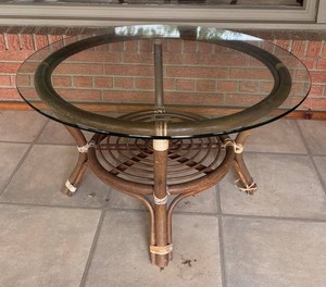 LP - Vintage Mid Century Rattan Glass Top Table
