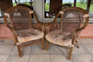 LP - Vintage Mid Century Rattan Caned Lounge Chairs (Lot of 2)